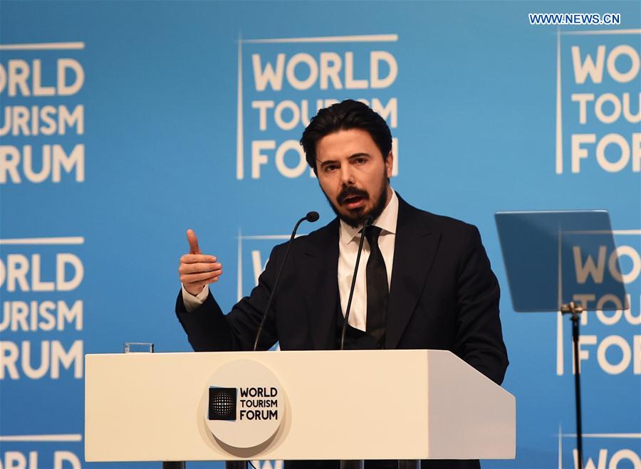 Bulut Bagci, president of the Executive Board of the World Tourism Forum, delivers a speech at the World Tourism Forum Global Meeting in Istanbul, Turkey, on Feb. 16, 2017.