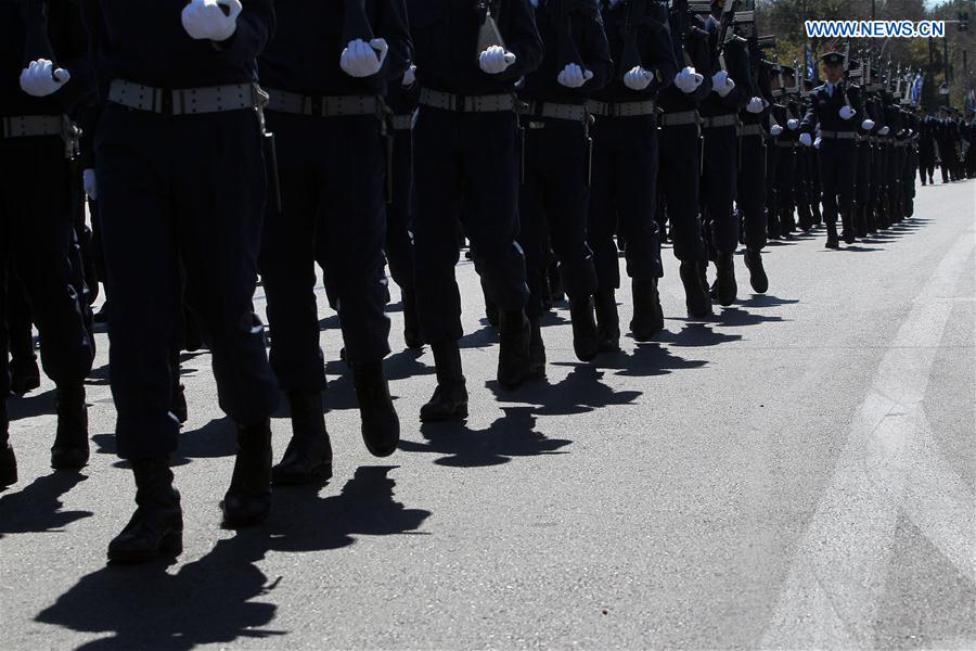 Greek army soldiers take part in the Independence Day parade in Athens, Greece, on March 25, 2017. 