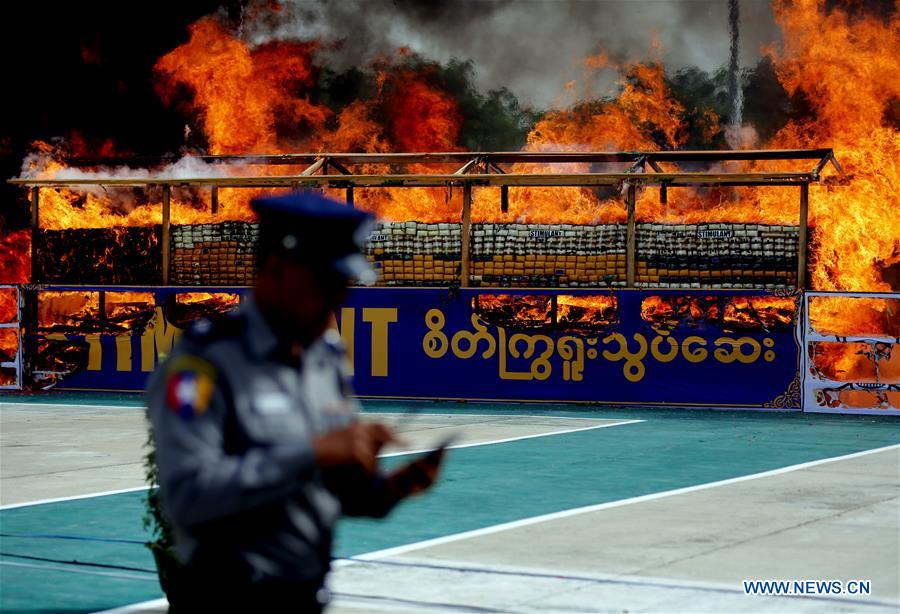 MYANMAR-YANGON-SEIZED DRUGS BURNING CEREMONY