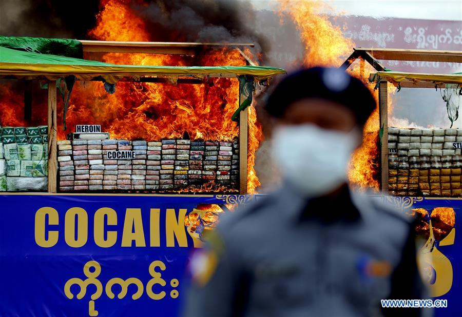 MYANMAR-YANGON-SEIZED DRUGS BURNING CEREMONY