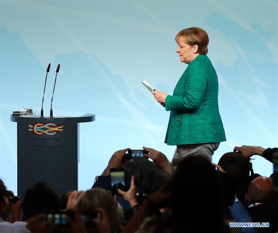 GERMANY-HAMBURG-G20 SUMMIT-MERKEL-PRESS CONFERENCE