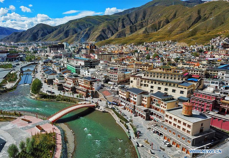Aerial view of Yushu in NW China's Qinghai