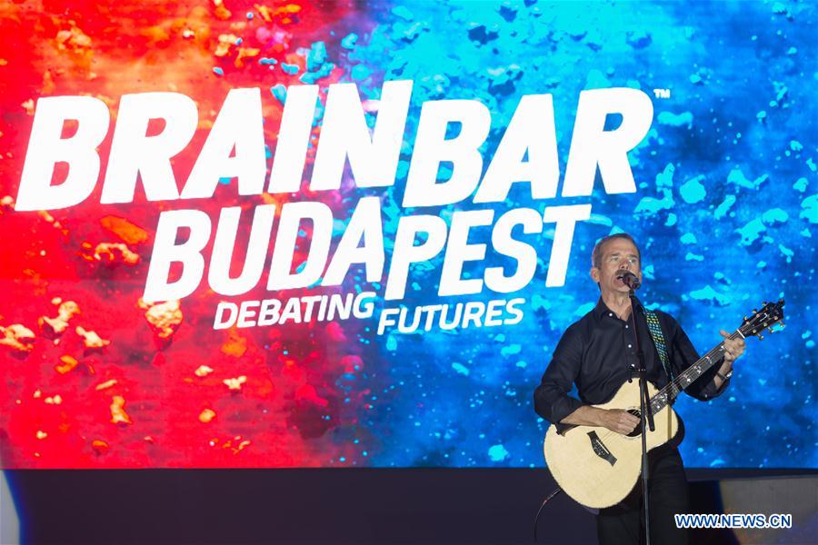 Former Canadian astronaut Chris Hadfield sings his version of David Bowie's 'Space Oddity' during an event called 'Brain Bar Budapest' in Budapest, capital of Hungary, on June 3, 2016