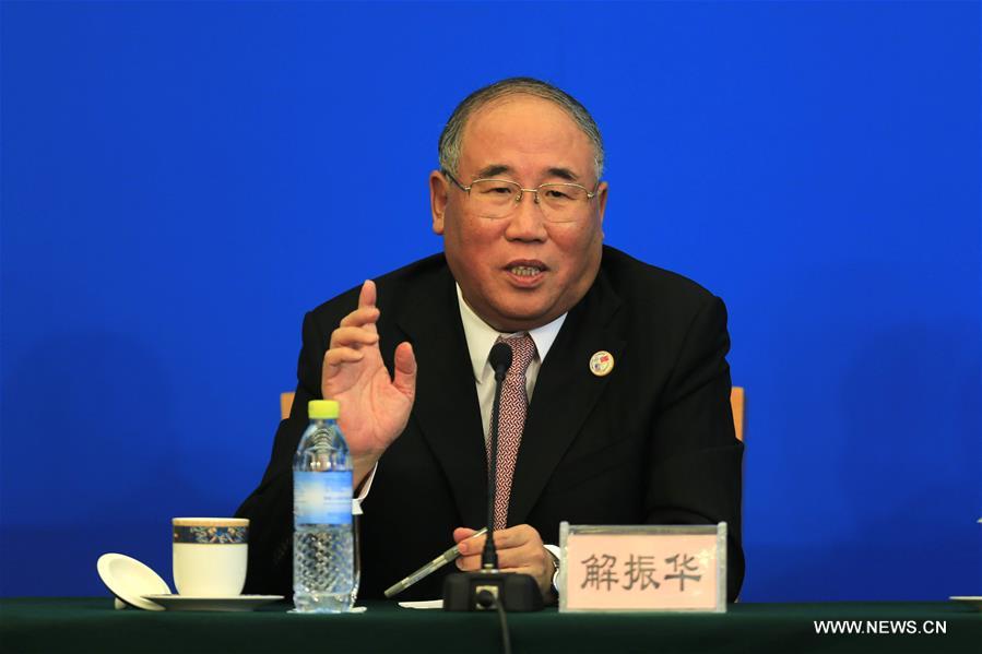 Xie Zhenhua, China's special representative on climate change, attends a press briefing on the sidelines of a conference on climate change as part of the Eighth Round of China-U.S. Strategic and Economic Dialogues in Beijing, China, June 6, 2016. (Xinhua/Zhang Yuwei) 