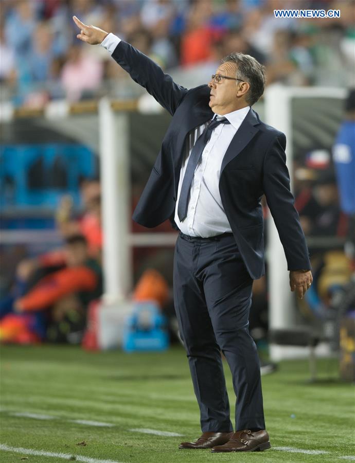 Argentina's coach Gerardo Martino reacts during the Copa America Centenario Group D match between Argentina and Chile at the Levi's Stadium in Santa Clara, California, the United States, June 6, 2016.