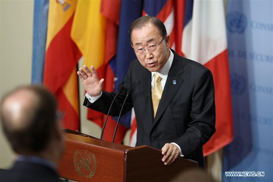 United Nations Secretary-General Ban Ki-moon speaks to journalists during a press encounter at the UN headquarters in New York, June 9, 2016.