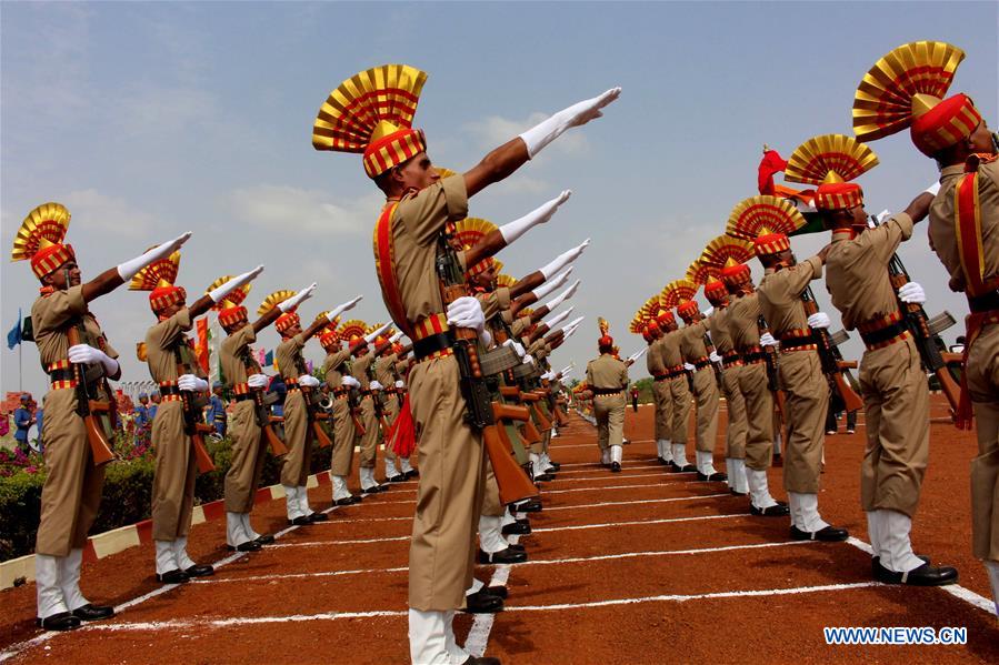 IMembers of India's Central Armed Police Forces' Sashastra Seema Bal (SSB) perform skills at their training headquarters in Bhopal, India, on June 13, 2016. 