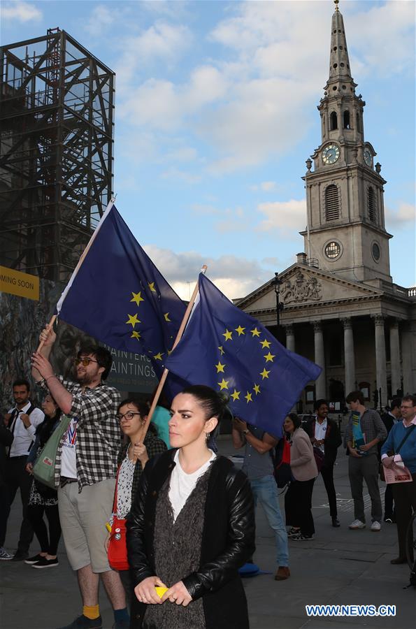 People attend the 'YES to Europe' rally in Trafalgar square in London, Britain on June 21, 2016.