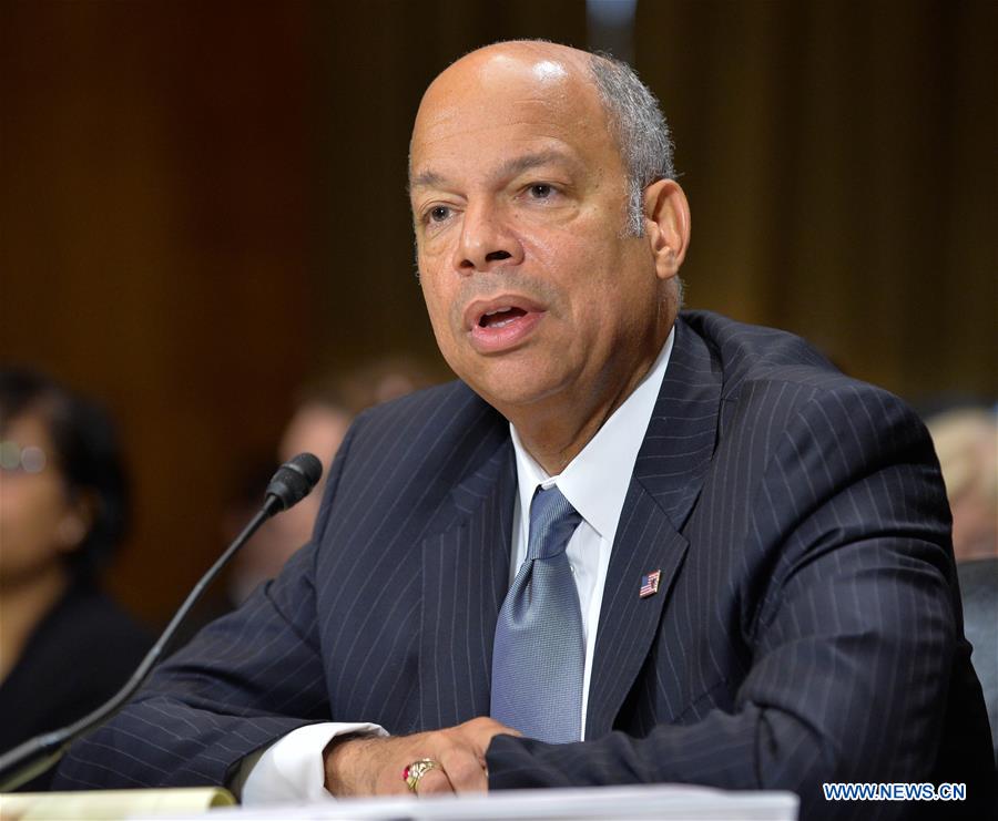 U.S. Homeland Security chief Jeh Johnson(R) testifies before the Senate Committee on the Judiciary during a hearing on Capitol Hill in Washington D.C., capital of the United States, June 30, 2016. 