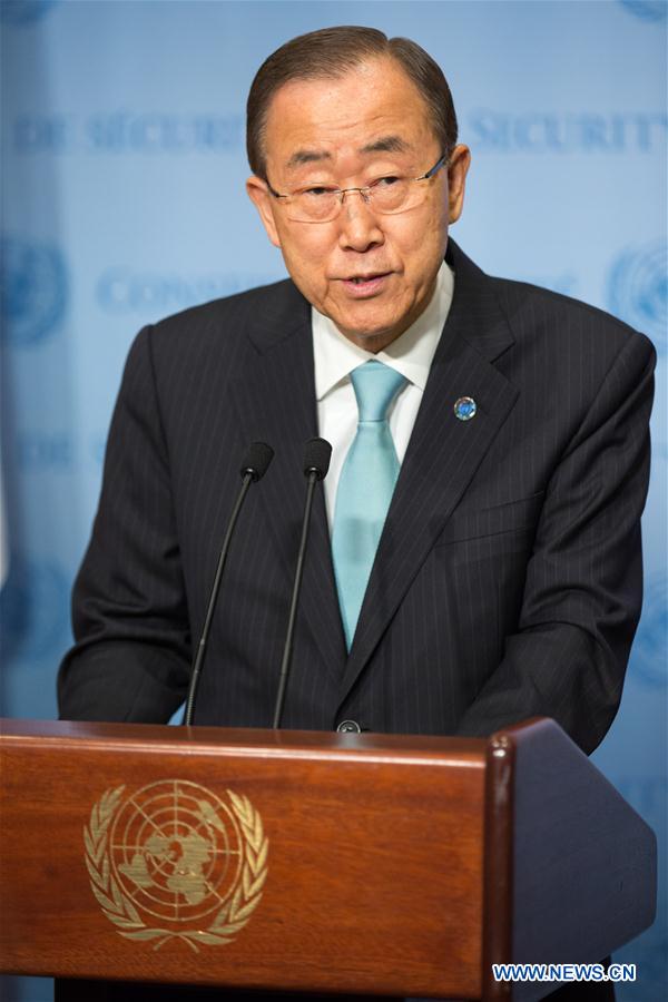 United Nations Secretary-General Ban Ki-moon addresses the press on the on-going situation in South Sudan, at the UN headquarters in New York, the United States, July 11, 2016.