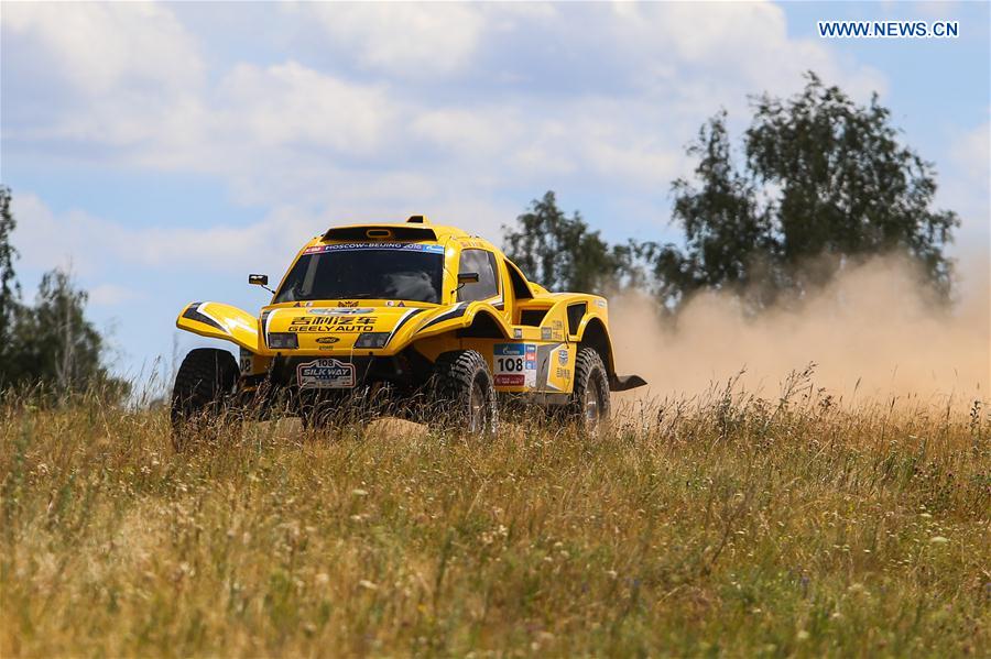 Han Wei and Jean-Pierre Garcin of Geely Boyue Hanwei SMG Team of China compete during the third stage of the Moscow-Beijing Silk Road rally 2016 in Ufa, Russia on July 11, 2016.