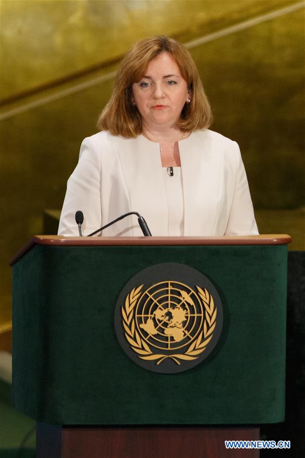 UN secretary-general candidate Natalia Gherman of Moldova attends the 'globally televised' debate at the UN headquarters in New York, the United States, July 12, 2016.