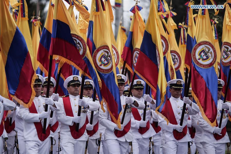 Members of the Colombian Army take part in a military parade during a commemoration of the 206th anniversary of Independence, in Bogota, Colombia, on July 20, 2016.