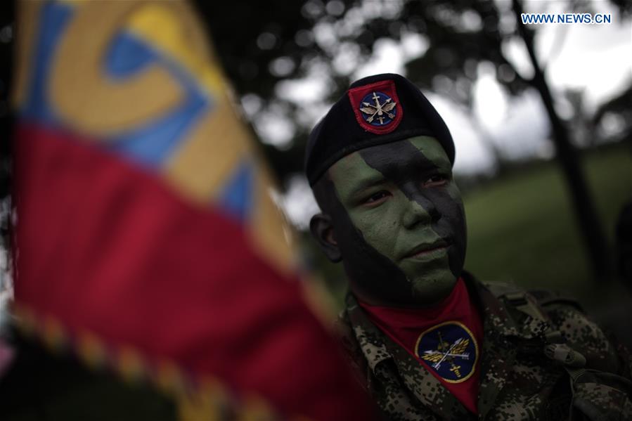 A soldier takes part in a military parade during a commemoration of the 206th anniversary of Independence, in Bogota, Colombia, on July 20, 2016.