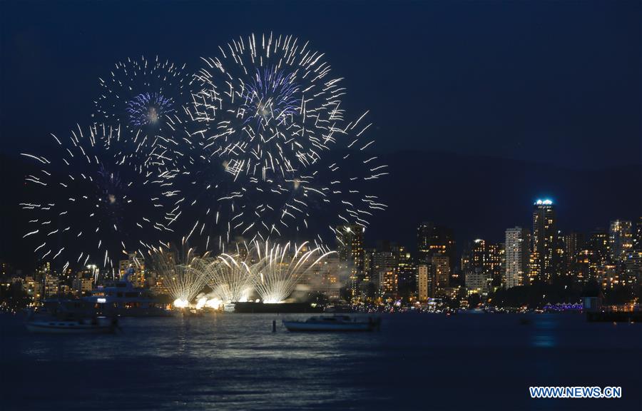 Team Netherlands displays its fireworks show during the 26th Celebration of Light at English Bay in Vancouver, Canada, on July 23, 2016. 