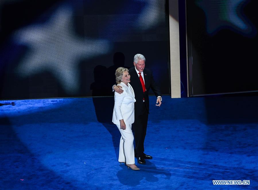 U.S. Democratic Nominee for President Hillary Clinton speaks on the last day of the 2016 Democratic National Convention in Philadelphia, Pennsylvania, the United States, July 28, 2016. 