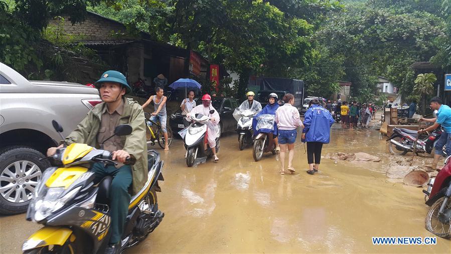 Photo taken on Aug. 5, 2016 shows the collapsed houses in Lao Cai province, northern Vietnam. 