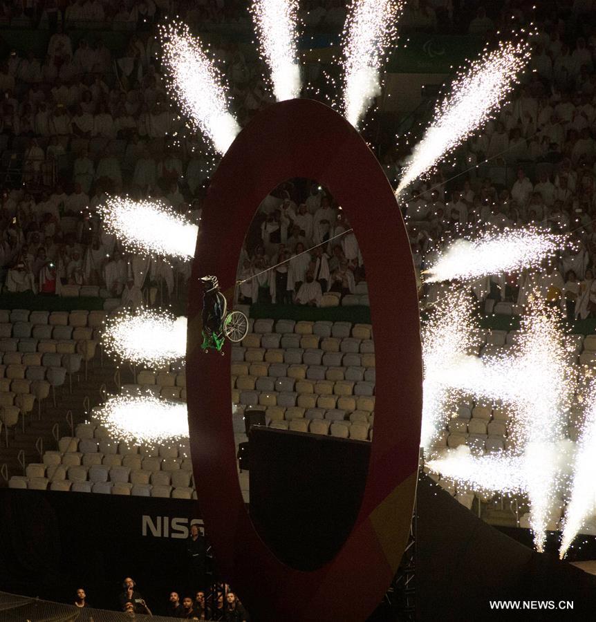 Photo taken on Sept. 7, 2016 shows the opening ceremony of the 2016 Rio Paralympic Games at the Maracana Stadium in Rio de Janeiro, Brazil. (Xinhua/Xiao Yijiu) 