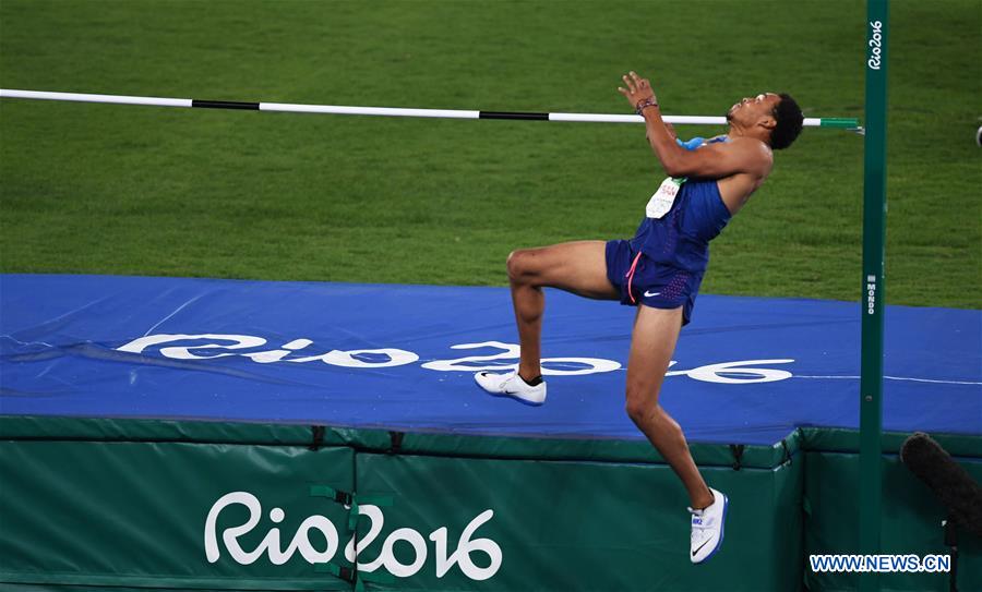 Roderick Townsend-Roberts of the United States competes during the men's high jump T45/T46/T47 final of athlectics event at the 2016 Rio Paralympic Games in Rio de Janeiro, Brazil, on Sept. 16, 2016. Roderick Townsend-Roberts won the gold with 2.09 meters.