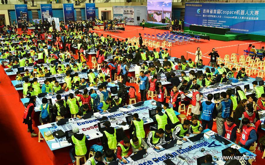 Contestants take part in robot programming competition during the Cospace Robot Contest in Changchun, capital of northeast China's Jilin Province, Oct. 15, 2016