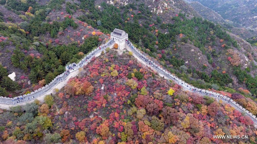 Tourists visit the Badaling National Forest Park in Beijing, capital of China, Oct. 23, 2016.