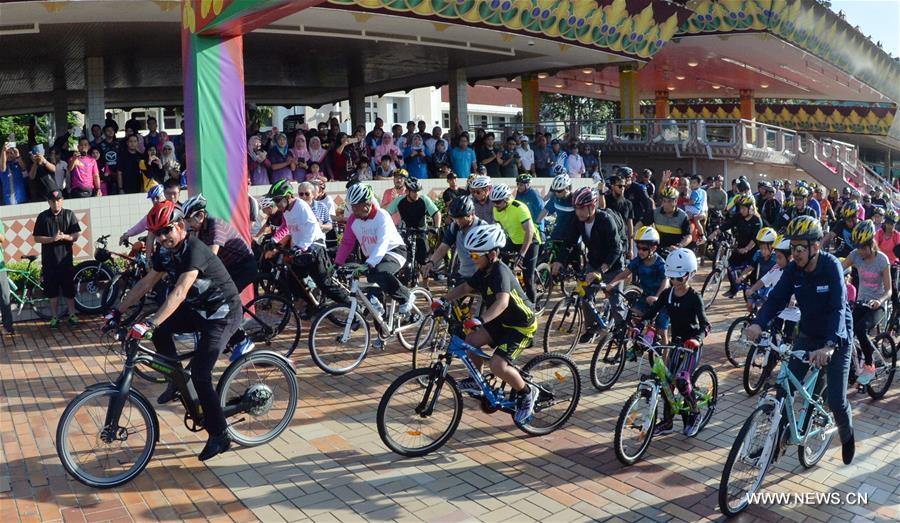 Over 2,000 cyclists swarmed Brunei capital city's downtown Sunday to be part of a bike ride led by the Sultan Haji Hassanal Bolkiah, Crown Prince Hj Al-Muhtadee Billah and some other royal family members. 