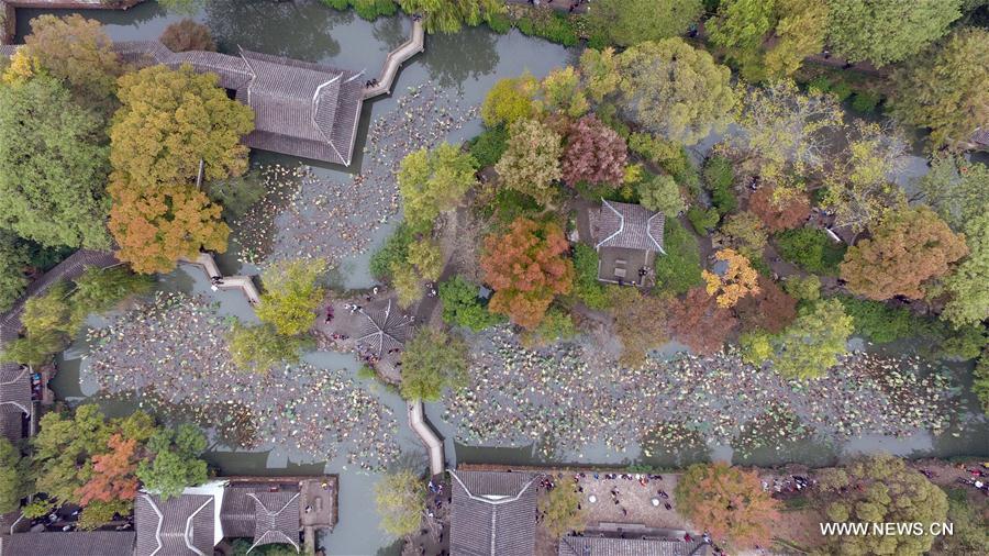Photo taken on Nov. 13, 2016 shows an aerial view of the Lion Grove Garden in Suzhou City, east China's Jiangsu Province.