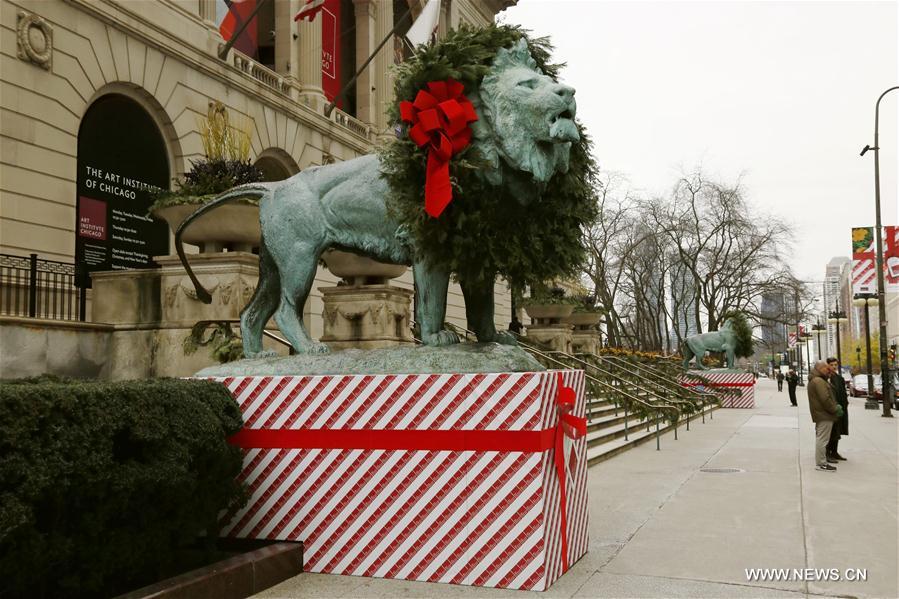 U.S.-CHICAGO-LION STATUES-CHRISTMAS DECORATIONS