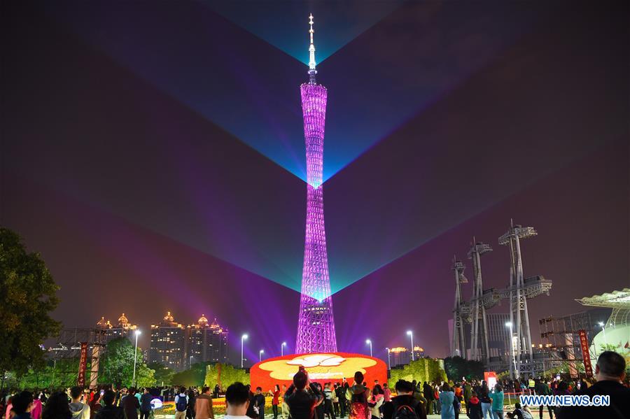 Amazing light show on Canton Tower in Guangzhou Xinhua English.news.cn