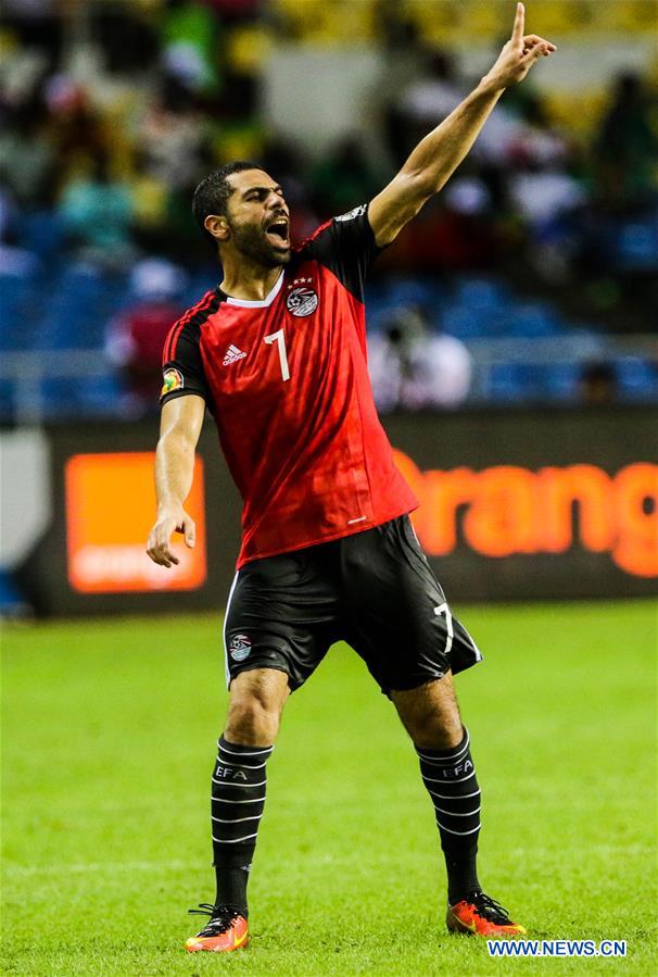 Egypt's Ahmed Fathi reacts during a semifinal match of 2017 Africa Cup of Nations between Egypt and Burkina Faso in Libreville, Gabon, Feb. 1, 2017. Egypt won 4-3 to enter the final. (Xinhua/Waleed Zain) 