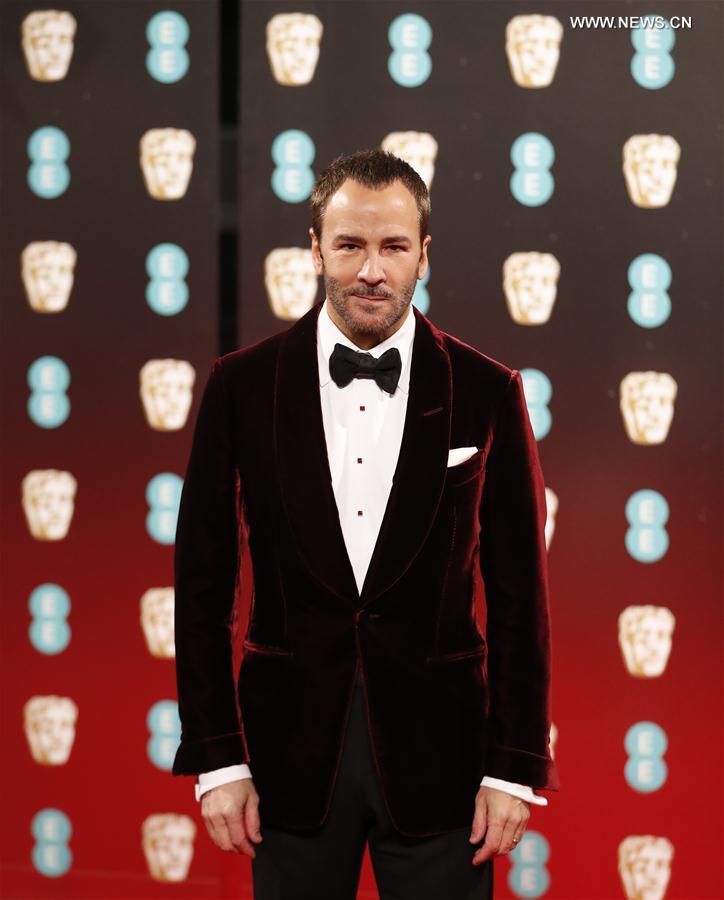 Fashion designer and film director Tom Ford arrives at the British Academy Film Awards (BAFTA) at Royal Albert Hall in London, Britain, on Feb. 12, 2017. 