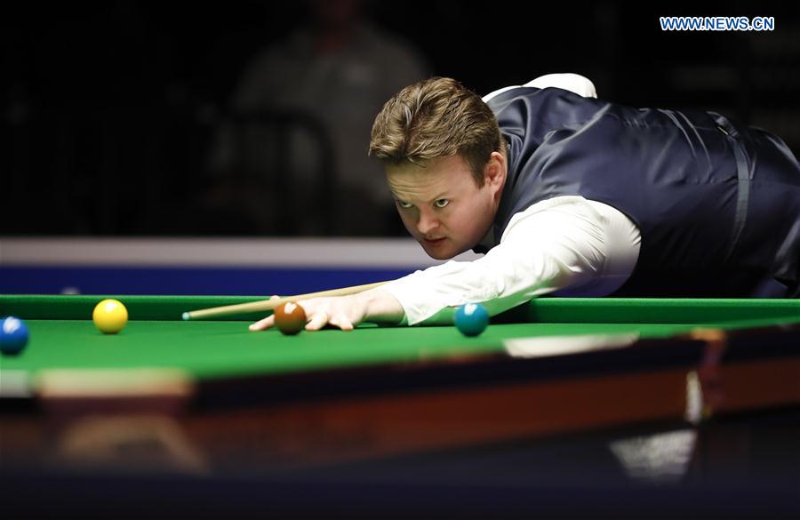 Shaun Murphy of England competes during the second round match against Josh Boileau of Ireland at Welsh Open 2017 in Cardiff, Wales, Britain on Feb. 15, 2017. 