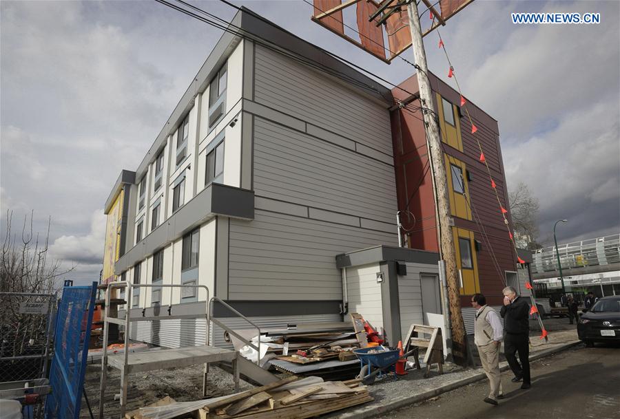 The city's first temporary modular housing complex is seen in Vancouver, Canada, Feb. 16, 2017. 