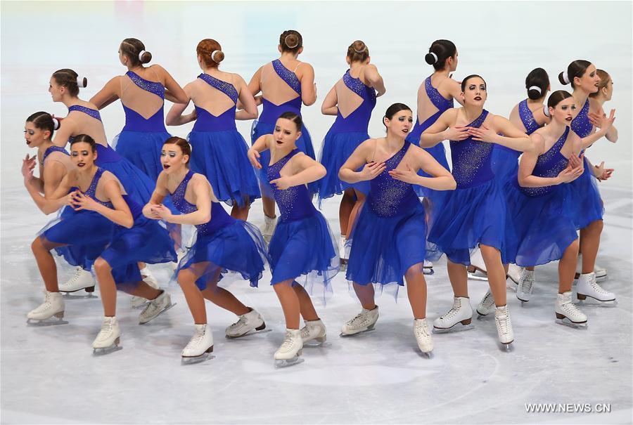 Ice skating team Snowflakes of Croatia perform at the Senior Short Program of 14th Zagreb Snowflakes Trophy in Zagreb, capital of Croatia, Feb 18, 2017. (Xinhua/Jurica Galoic) 