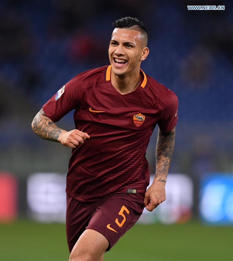 Roma's Leandro Paredes celebrates after scoring during a Serie A soccer match between Roma and Torino in Rome, Italy, Feb. 19, 2017. 