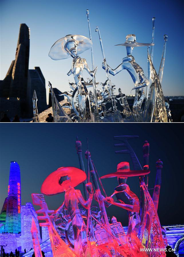 Ice sculptures began to melt as temperature rose recently.