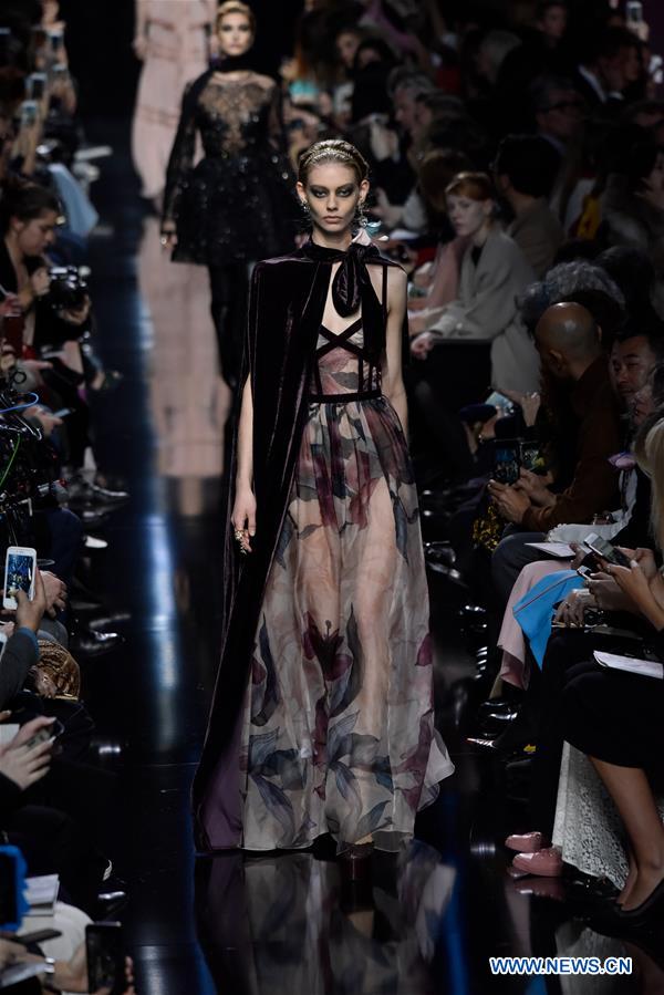 A model presents a creation of Elie Saab during the Women's Ready-to-Wear Fall Winter 2017/2018 fashion week in Paris, France, on March 4, 2017. 