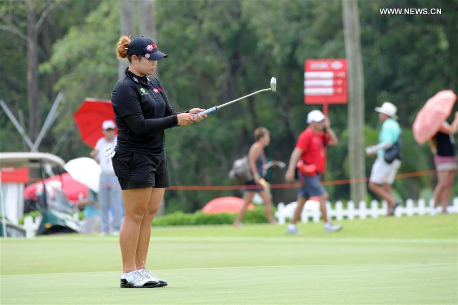 Ariya Jutanugarn of Thailand, competes during the HSBC Women's Champions golf tournament held at Singapore's Sentosa Golf Club on March 5, 2017.