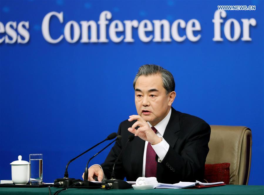 Chinese Foreign Minister Wang Yi takes questions on China's foreign policy and foreign relations at a press conference for the fifth session of the 12th National People's Congress in Beijing, capital of China, March 8, 2017.