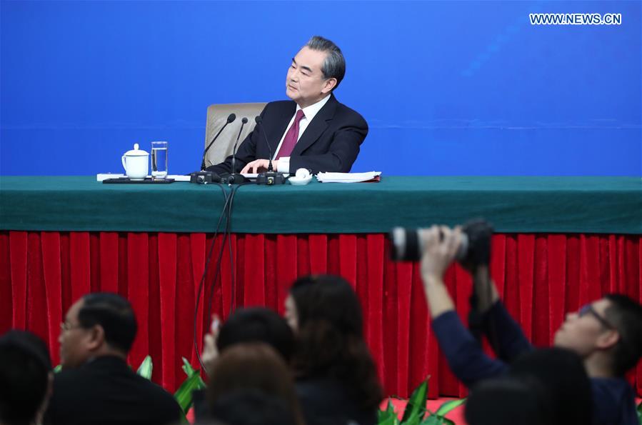 Chinese Foreign Minister Wang Yi takes questions on China's foreign policy and foreign relations at a press conference for the fifth session of the 12th National People's Congress in Beijing, capital of China, March 8, 2017. 