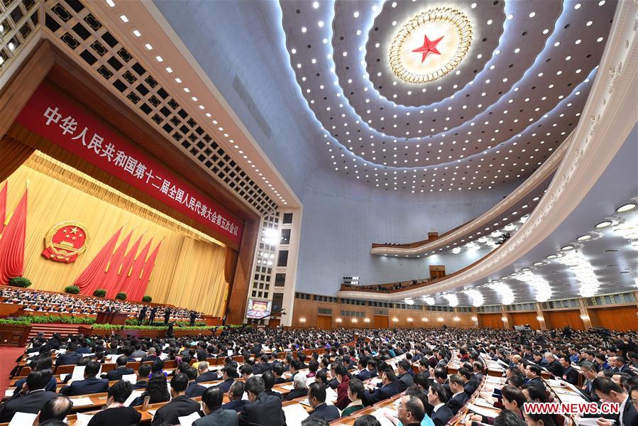 The second plenary meeting of the fifth session of China's 12th National People's Congress is held at the Great Hall of the People in Beijing, capital of China, March 8, 2017. (Xinhua/Zhang Ling)