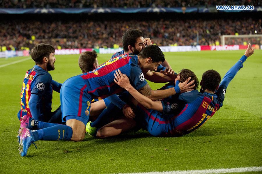Players of Barcelona celebrate the victory after the UEFA Champions League Round of 16 second leg match between Barcelona and Paris Saint-Germain in Barcelona, Spain on March 8, 2017. 