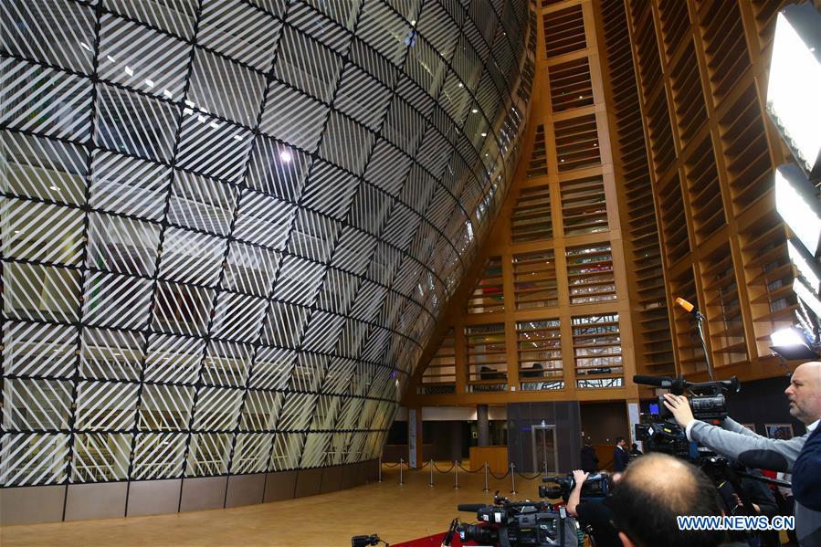 Journalists wait inside the Europa building in Brussels, Belgium, on March 9, 2017. The European Council held its spring summit from March 9 to March 10. It was the first European Council summit held in the Europa building after a decade-long construction period. (Xinhua/Gong Bing) 