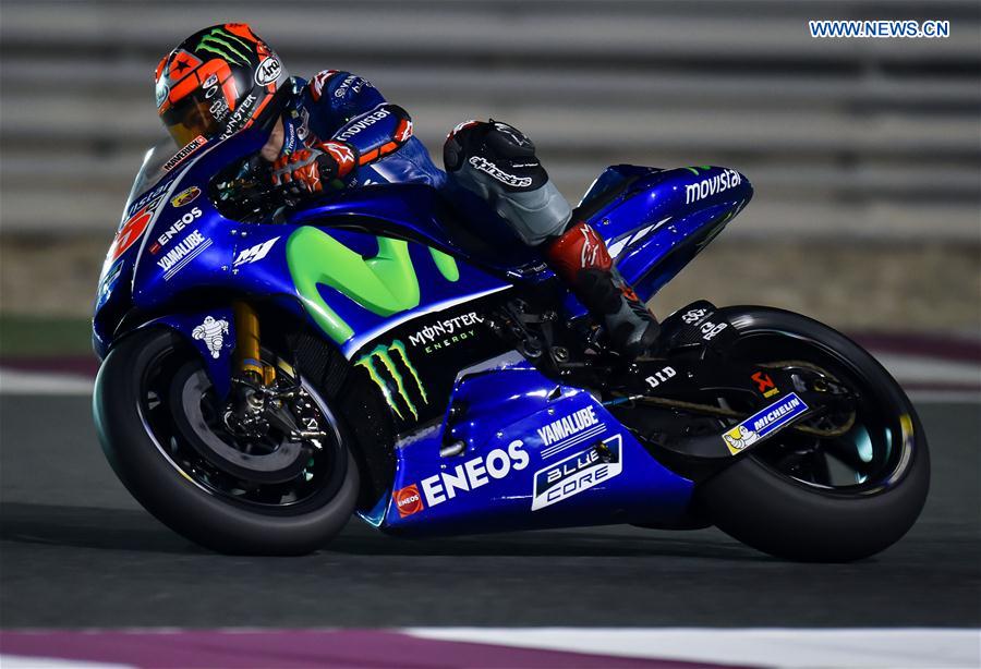 Spanish rider Maverick Vinales of Movistar Yamaha MotoGP steers his bike during the pre-season test at the Losail International Circuit in Qatar's capital Doha on March 11, 2017, ahead of Grand Prix of Qatar which will be held from March 23 to 26. 