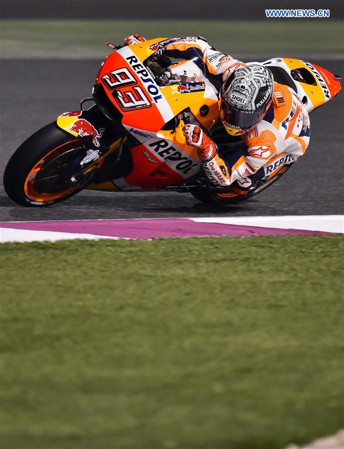 Spanish rider Marc Marquez of Repsol Honda Team steers his bike during the pre-season test at the Losail International Circuit in Qatar's capital Doha on March 11, 2017, ahead of Grand Prix of Qatar which will be held from March 23 to 26. 