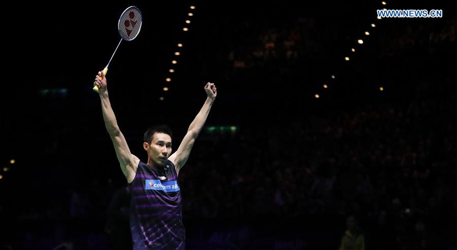 Lee Chong Wei of Malaysia celebrates after winning the men's singles final with Shi Yuqi of China at All England Open Badminton Championships 2017 in Birmingham, Britain on March 12, 2017. 