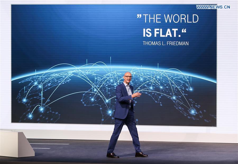 CEO of Deutsche Telekom Timotheus Hoettges delivers a keynote speech during the Bosch ConnectedWorld 2017 in Berlin, capital of Germany, on March 15, 2017. 