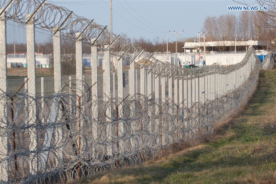 A section of the double border fence on the Hungarian-Serbian border is seen near Kelebia, Hungary on March 20, 2017. (Xinhua/Attila Volgyi)