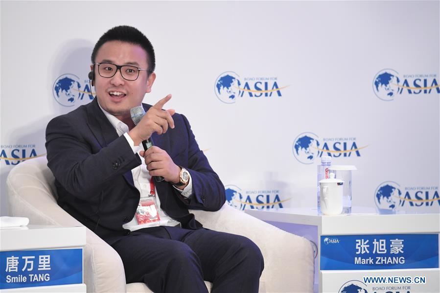 Mark Zhang, founder and CEO of Chinese online catering service platform Ele.me, addresses the session of 'Surviving the Capital Crunch' during the Boao Forum for Asia Annual Conference 2017 in Boao, south China's Hainan Province, March 23, 2017. 