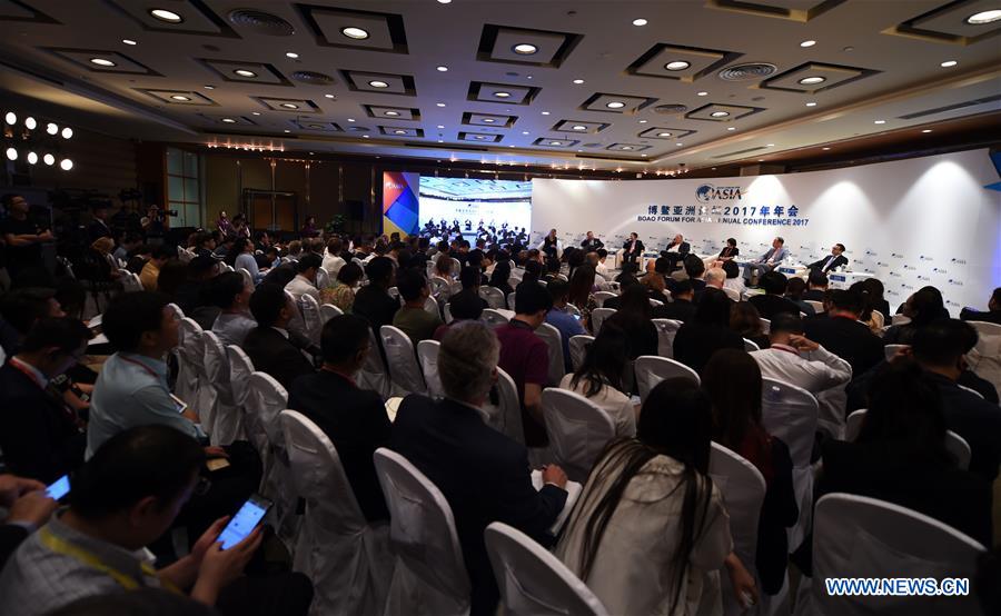 Delegates attend the session of 'The Innovators' DNA' at the Boao Forum for Asia Annual Conference 2017 in Boao, south China's Hainan Province, March 23, 2017.